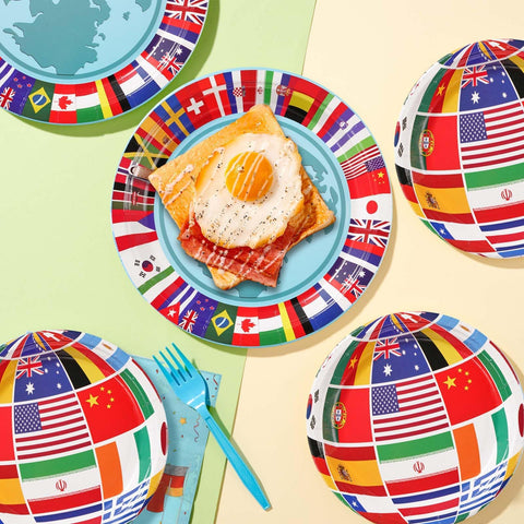 96 Pcs International Flags Party Plates and Napkins - Grencian