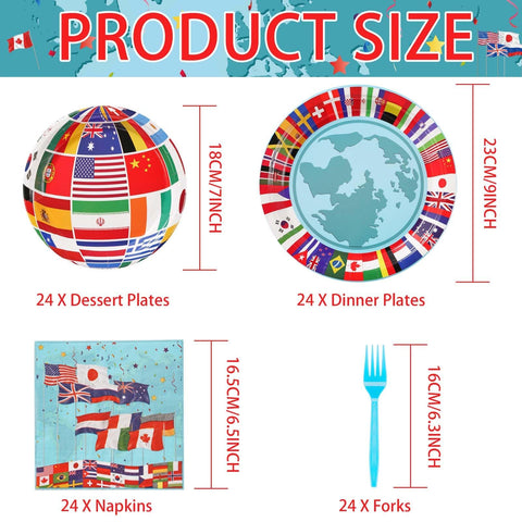 96 Pcs International Flags Party Plates and Napkins - Grencian