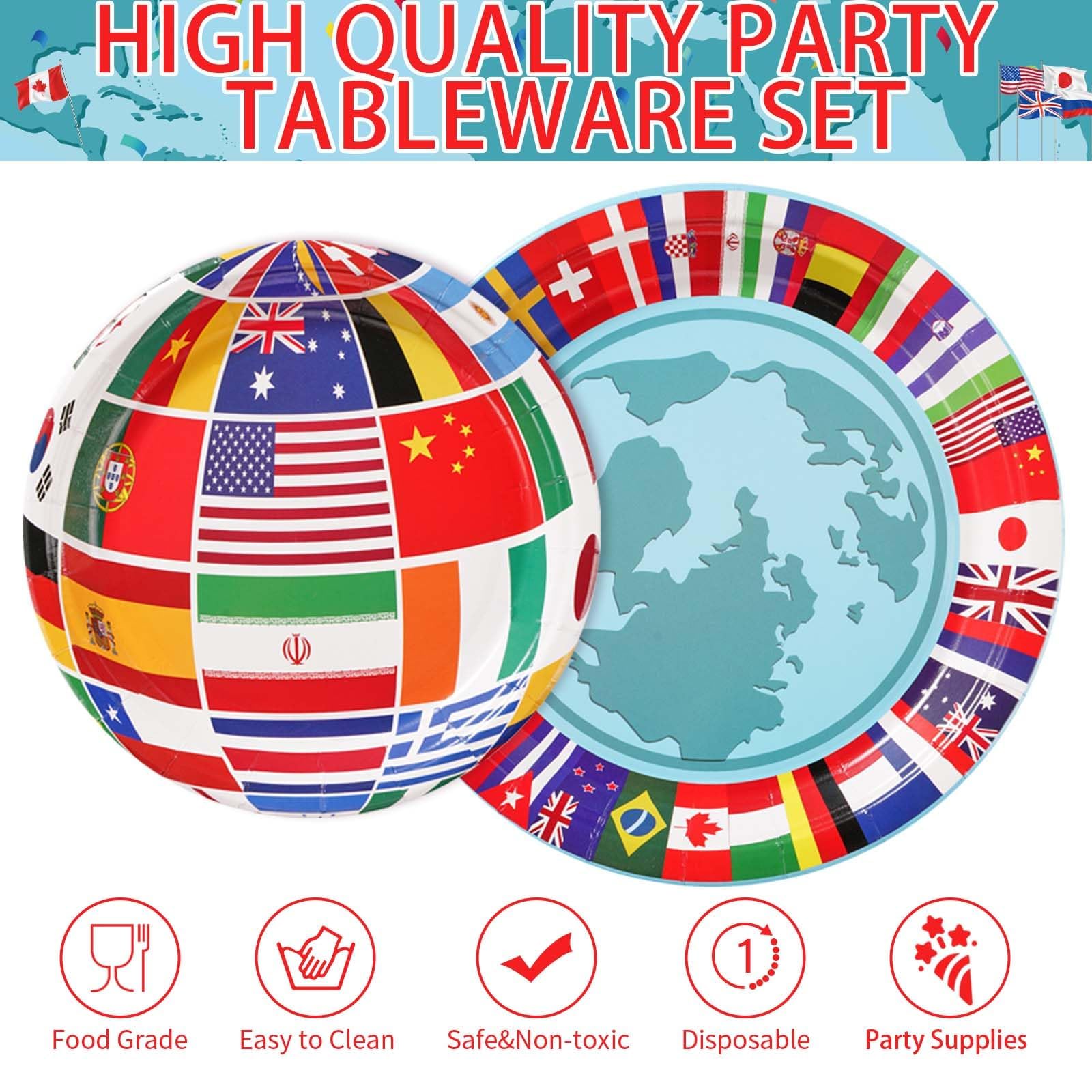 96 Pcs International Flags Party Plates and Napkins - Grencian