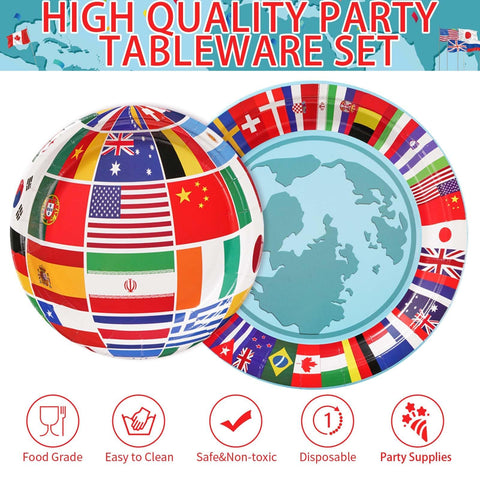 96 Pcs International Flags Party Plates and Napkins - Grencian