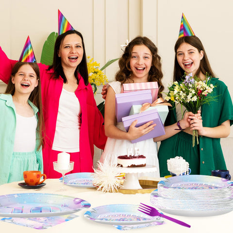 96 Pcs Iridescent 10th Birthday Party Plates and Napkins - Grencian