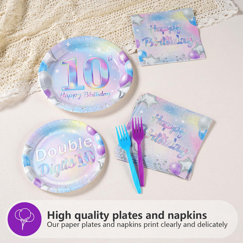 96 Pcs Iridescent 10th Birthday Party Plates and Napkins - Grencian