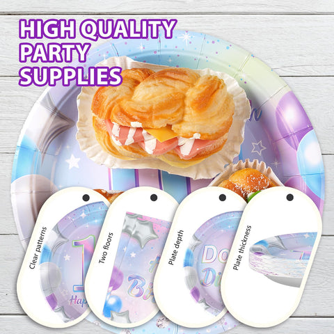 96 Pcs Iridescent 10th Birthday Party Plates and Napkins - Grencian