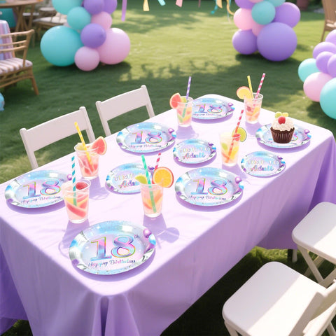 96 Pcs Iridescent 18th Birthday Party Plates and Napkins - Grencian
