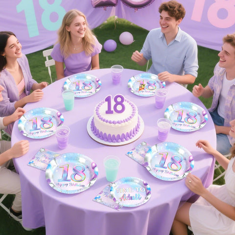 96 Pcs Iridescent 18th Birthday Party Plates and Napkins - Grencian
