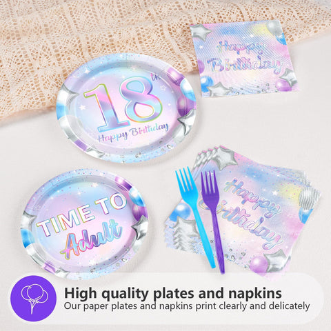 96 Pcs Iridescent 18th Birthday Party Plates and Napkins - Grencian
