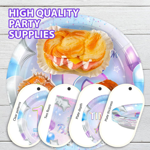 96 Pcs Iridescent 18th Birthday Party Plates and Napkins - Grencian