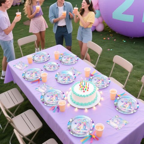 96 Pcs Iridescent 21th Birthday Party Plates and Napkins - Grencian