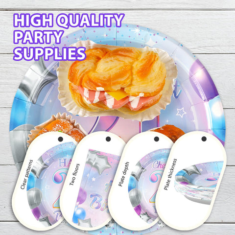 96 Pcs Iridescent 21th Birthday Party Plates and Napkins - Grencian