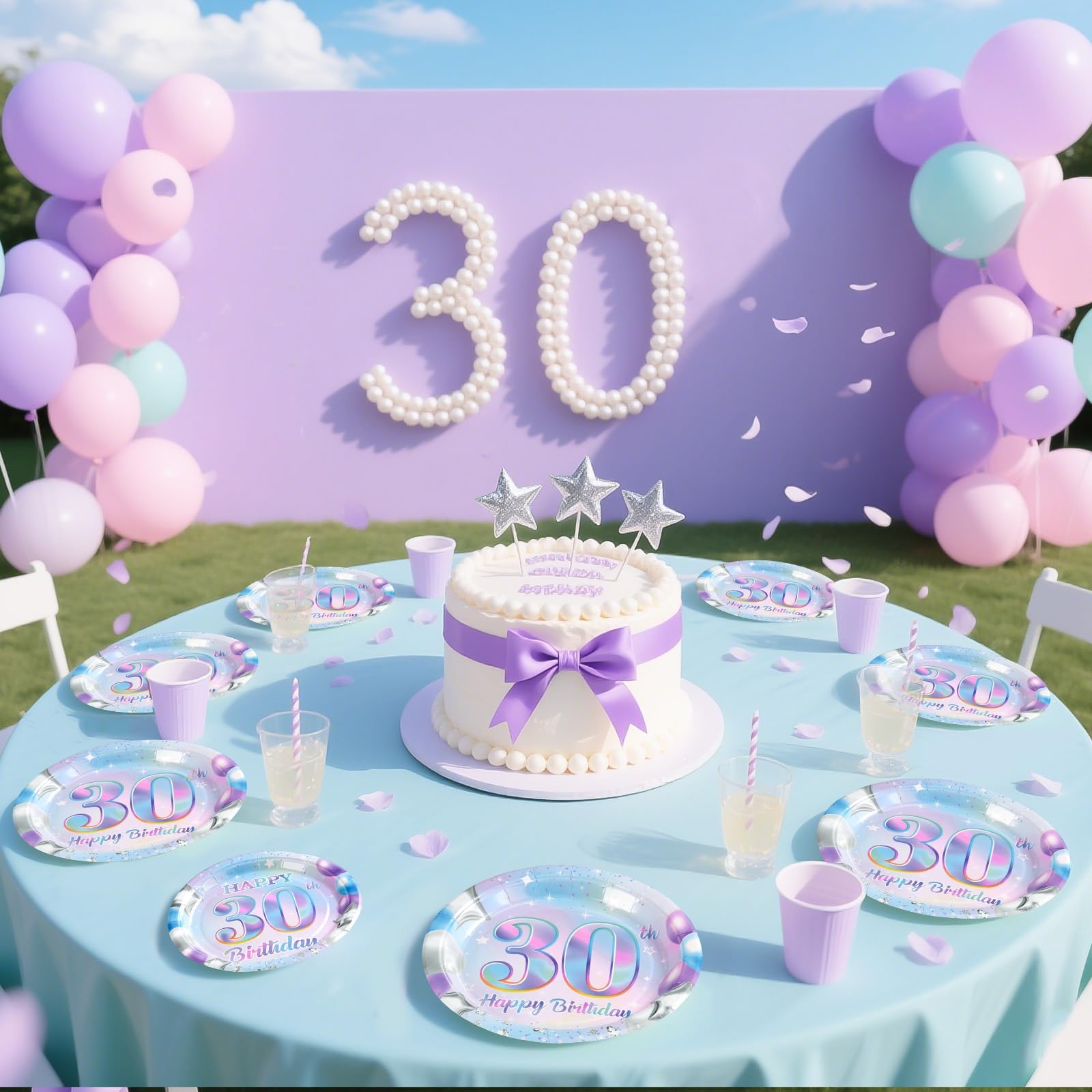 96 Pcs Iridescent 30th Birthday Party Plates and Napkins - Grencian