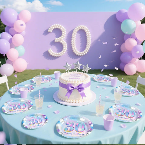 96 Pcs Iridescent 30th Birthday Party Plates and Napkins - Grencian