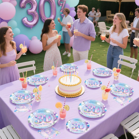 96 Pcs Iridescent 30th Birthday Party Plates and Napkins - Grencian