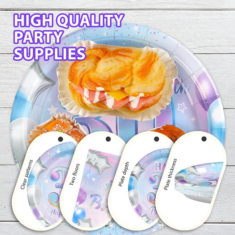 96 Pcs Iridescent 30th Birthday Party Plates and Napkins - Grencian