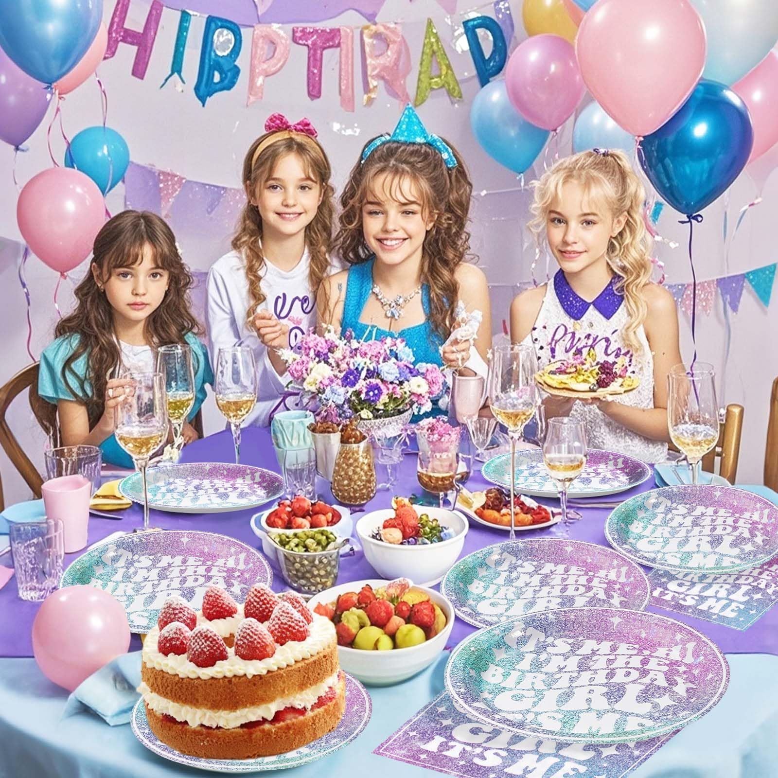 96 Pcs Iridescent Birthday Party Plates and Napkins - Grencian