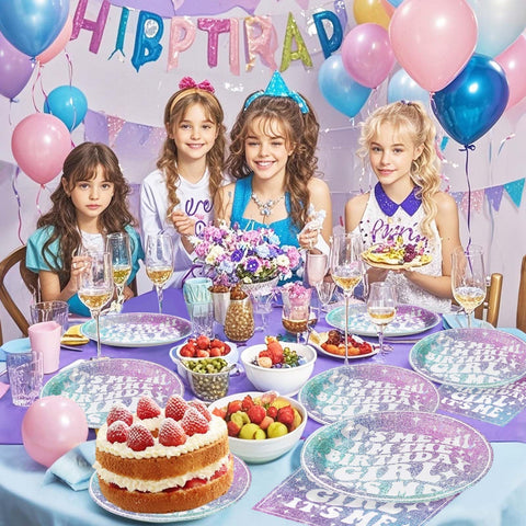 96 Pcs Iridescent Birthday Party Plates and Napkins - Grencian