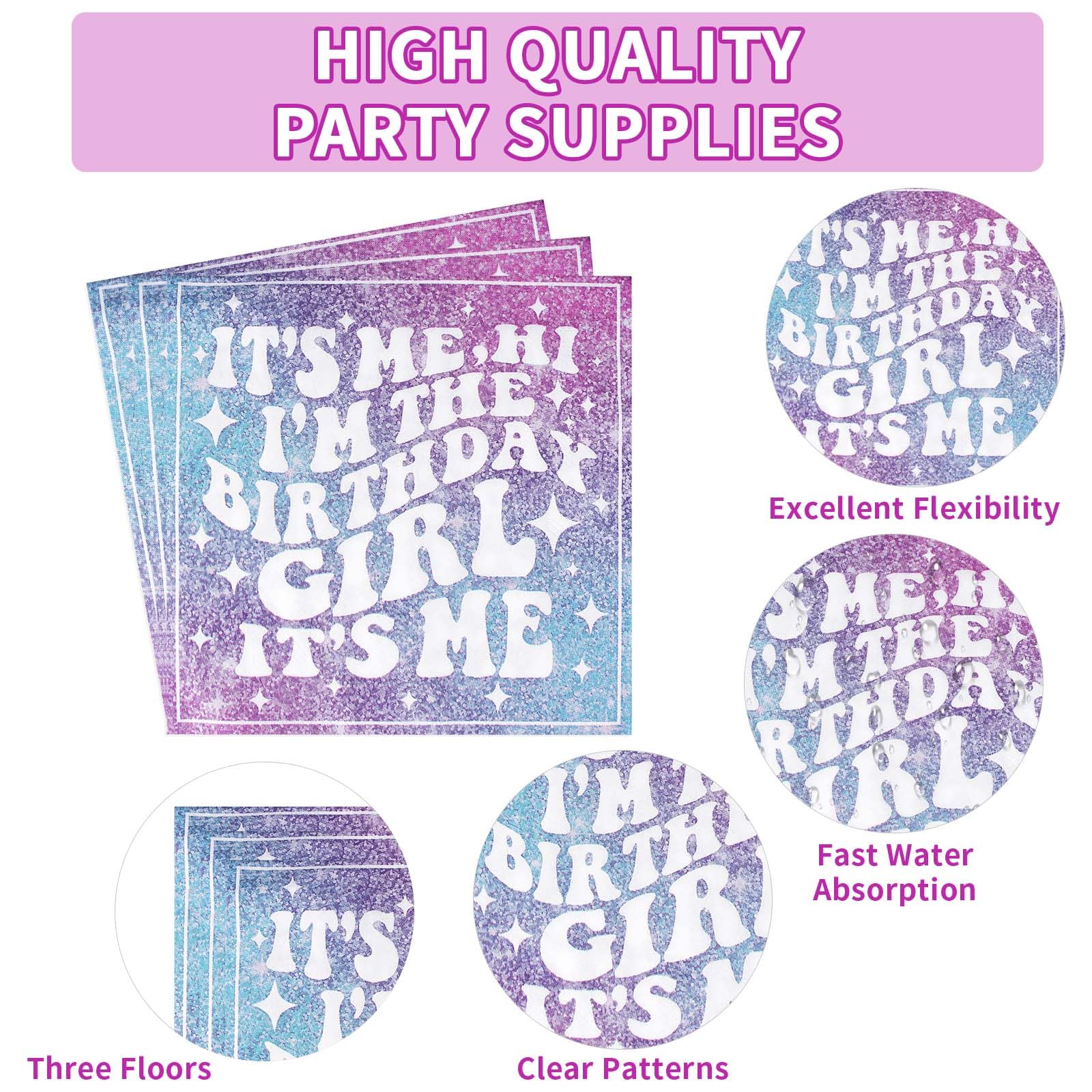 96 Pcs Iridescent Birthday Party Plates and Napkins - Grencian