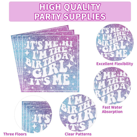 96 Pcs Iridescent Birthday Party Plates and Napkins - Grencian