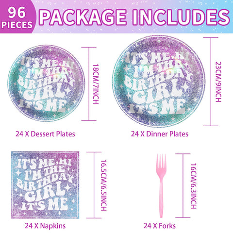 96 Pcs Iridescent Birthday Party Plates and Napkins - Grencian
