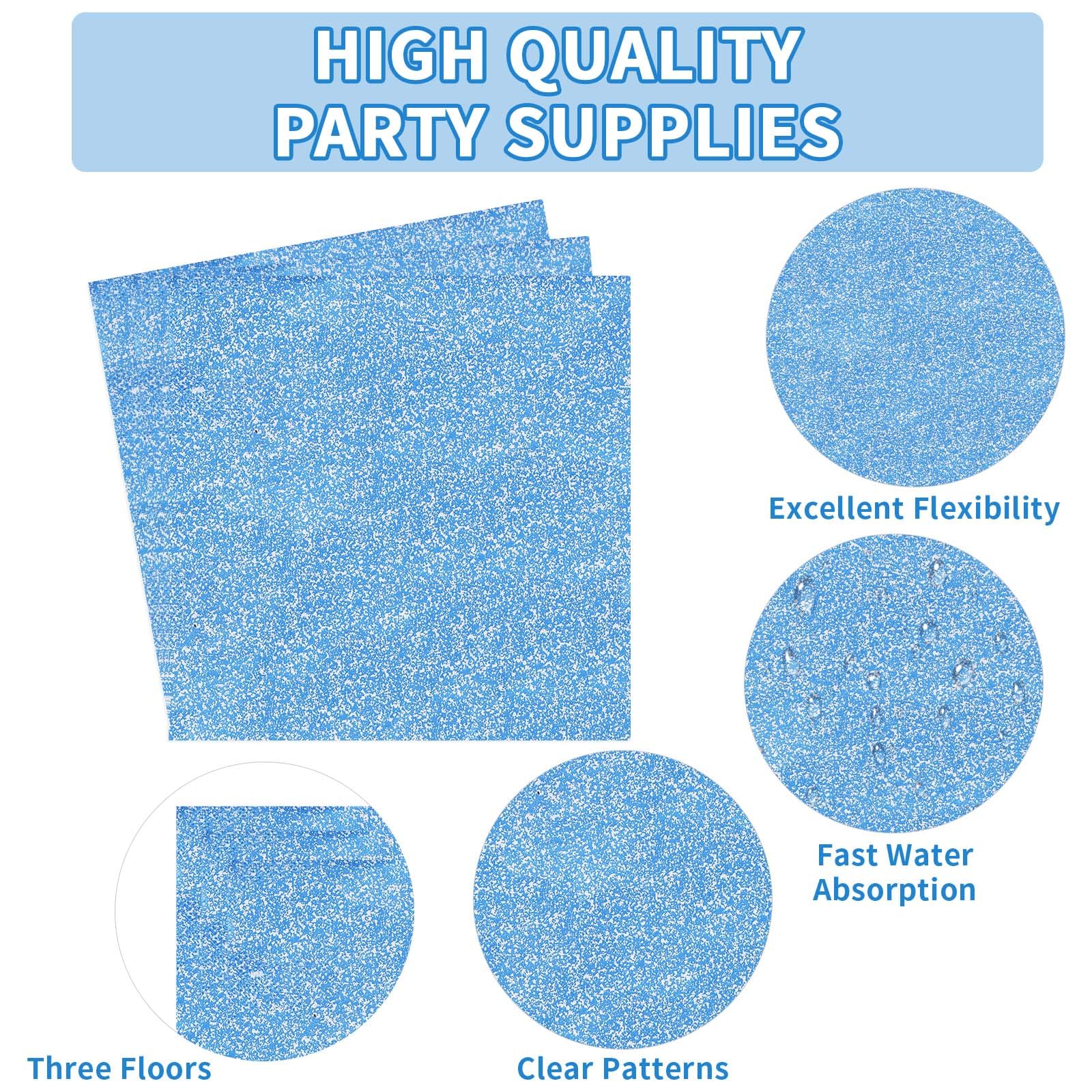 96 Pcs Iridescent Blue Party Plates and Napkins - Grencian