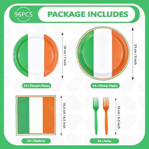 96 Pcs Irish Flag Party Plates and Napkins - Grencian