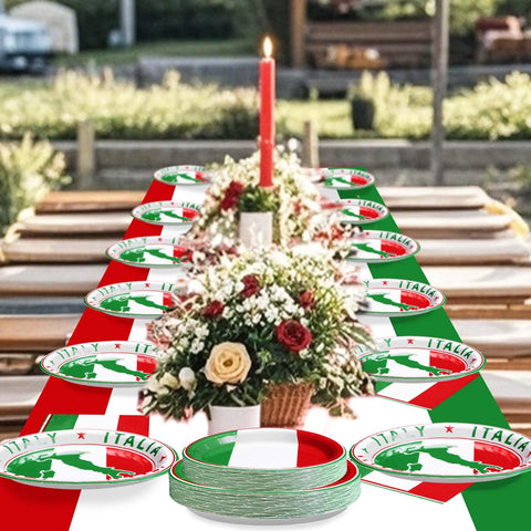 98 Pcs Italian Flag Birthday Party Plates and Napkins - Grencian