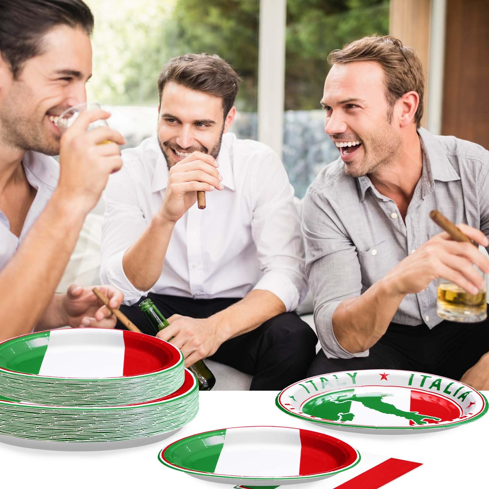 98 Pcs Italian Flag Birthday Party Plates and Napkins - Grencian