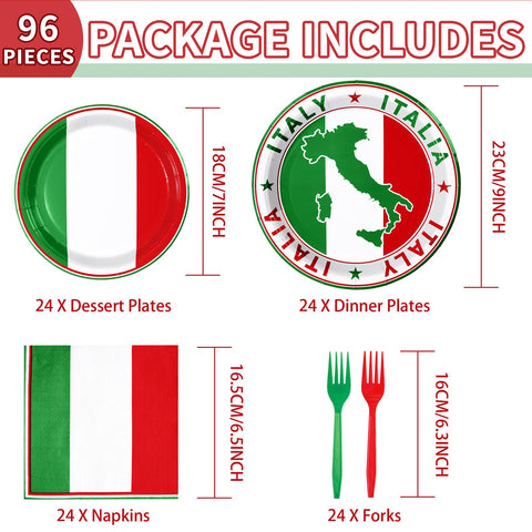 98 Pcs Italian Flag Birthday Party Plates and Napkins - Grencian