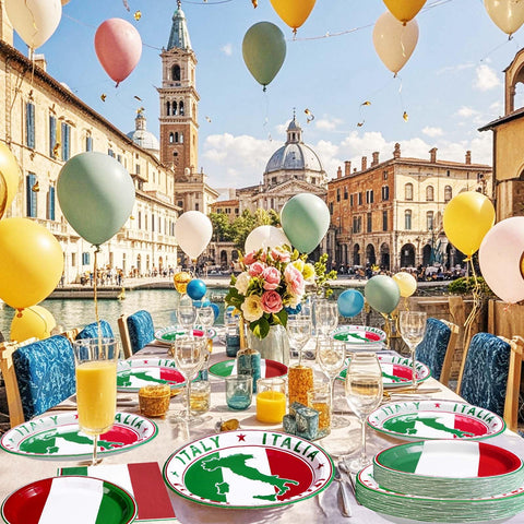 96 Pcs Italian Flag Party Plates and Napkins - Grencian