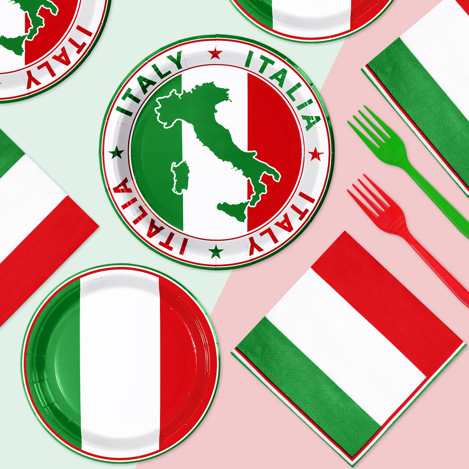 96 Pcs Italian Flag Party Plates and Napkins - Grencian