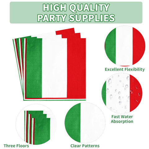 96 Pcs Italian Flag Party Plates and Napkins - Grencian
