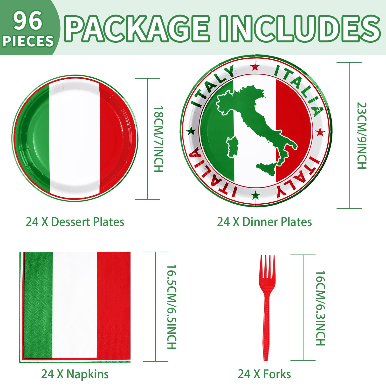 96 Pcs Italian Flag Party Plates and Napkins - Grencian