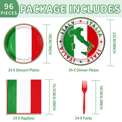 96 Pcs Italian Flag Party Plates and Napkins - Grencian