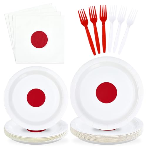 96 Pcs Japanese Flag Party Plates and Napkins - Grencian
