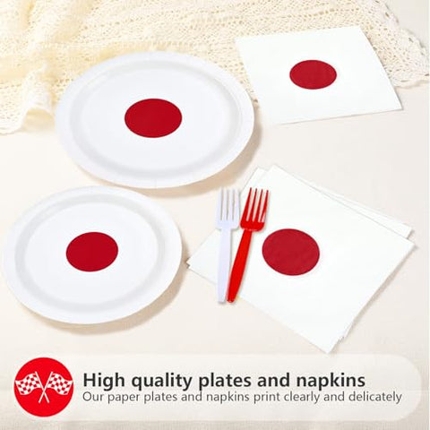 96 Pcs Japanese Flag Party Plates and Napkins - Grencian