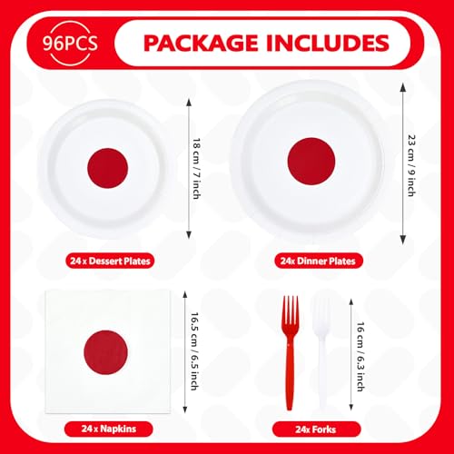 96 Pcs Japanese Flag Party Plates and Napkins - Grencian