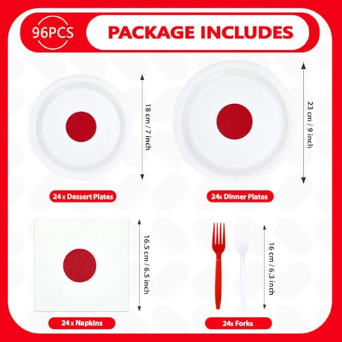 96 Pcs Japanese Flag Party Plates and Napkins - Grencian