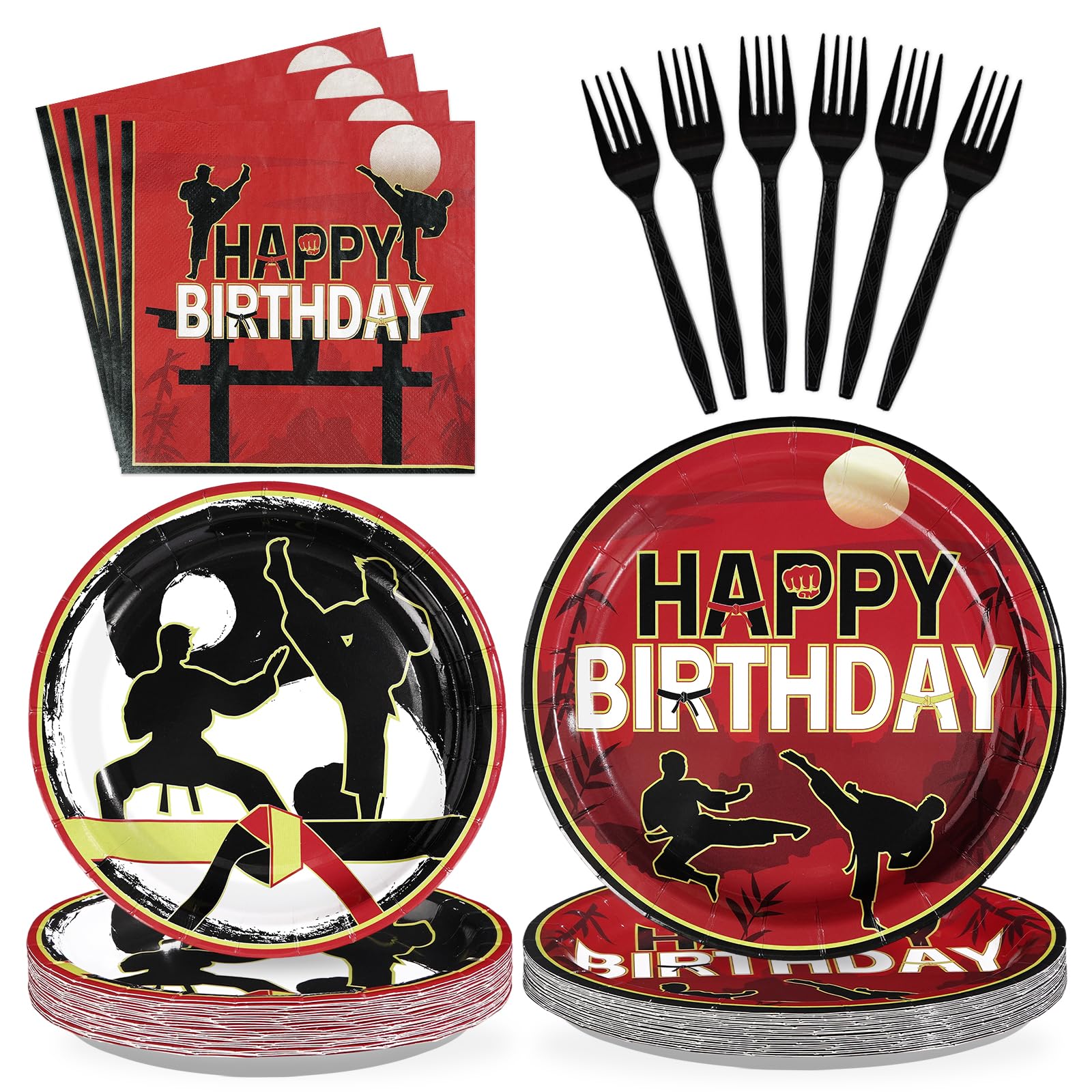 96 Pcs Karate Birthday Party Plates and Napkins - Grencian