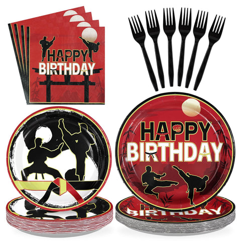 96 Pcs Karate Birthday Party Plates and Napkins - Grencian