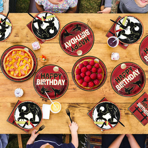 96 Pcs Karate Birthday Party Plates and Napkins - Grencian