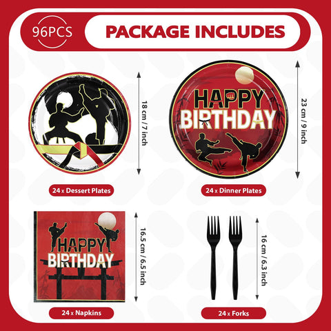 96 Pcs Karate Birthday Party Plates and Napkins - Grencian
