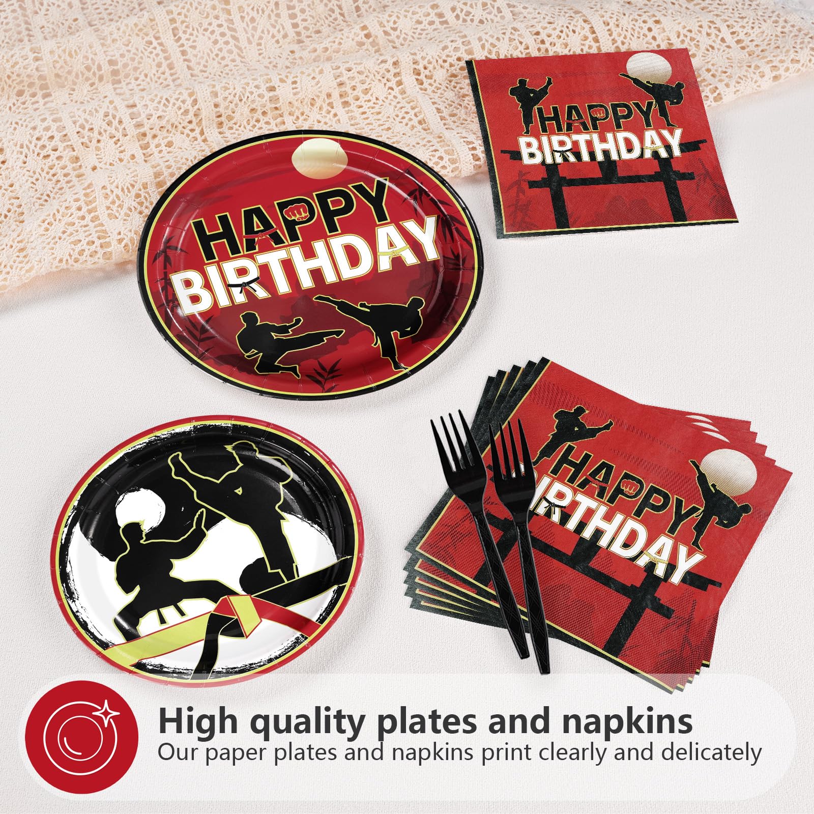 96 Pcs Karate Birthday Party Plates and Napkins - Grencian