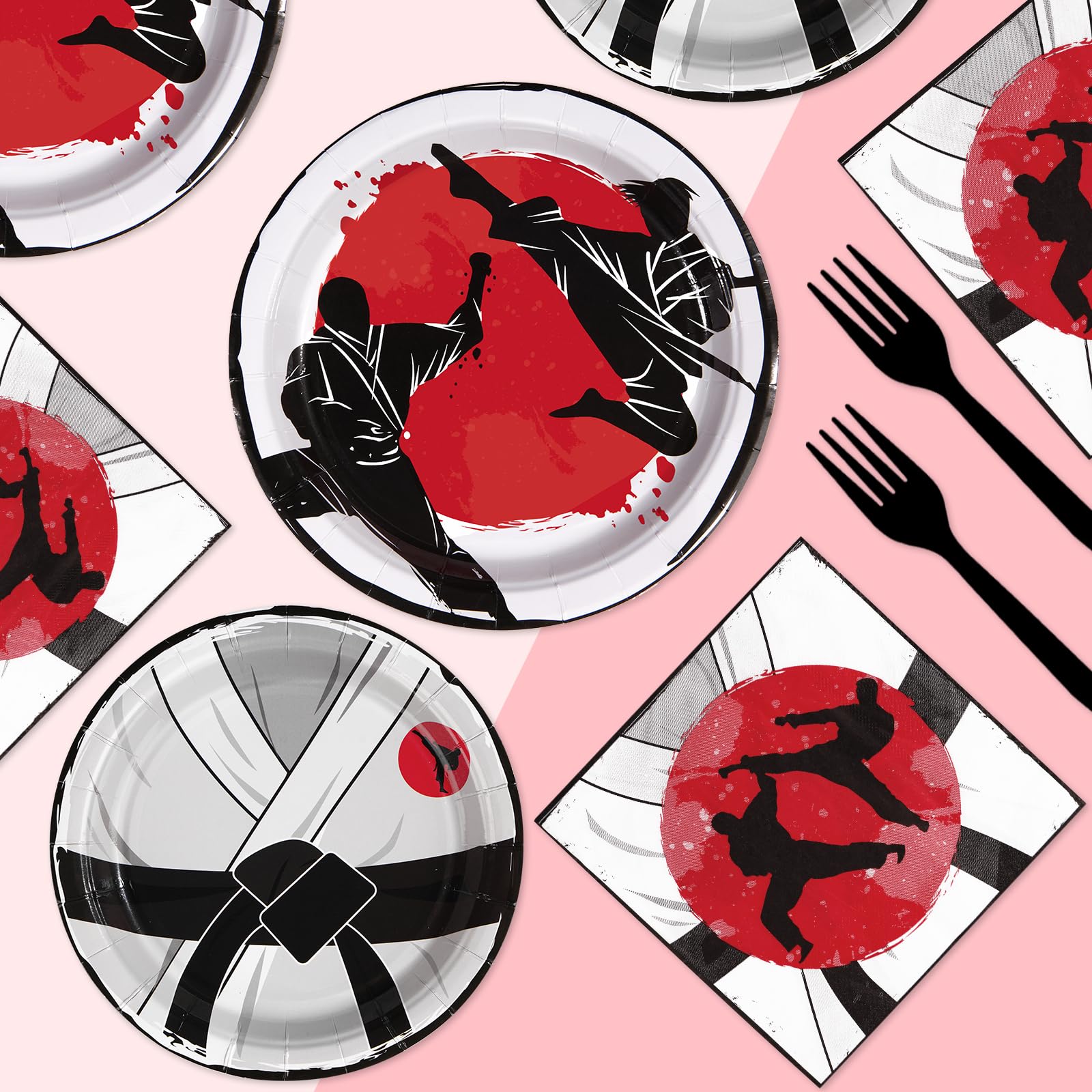 96 Pcs Karate Party Plates and Napkins - Grencian