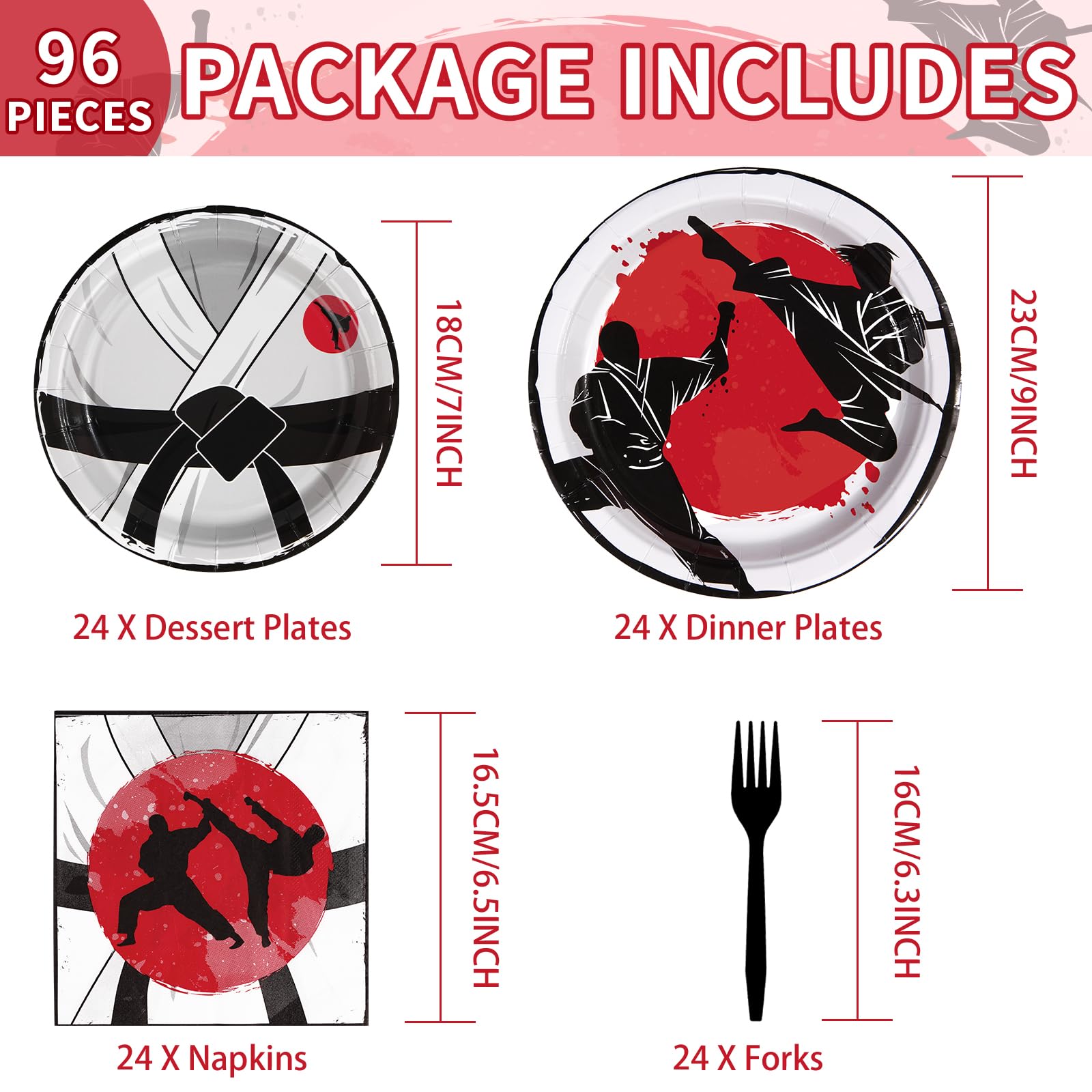 96 Pcs Karate Party Plates and Napkins - Grencian