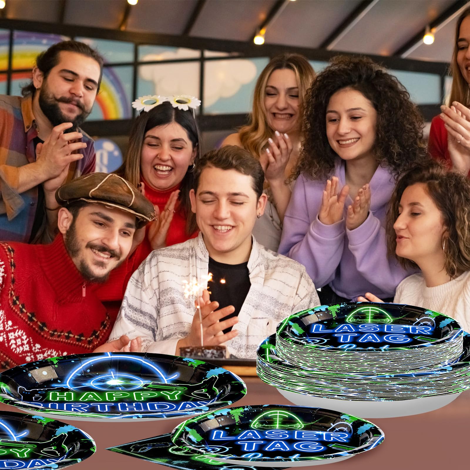 96 Pcs Laser Tag Birthday Party Plates and Napkins - Grencian