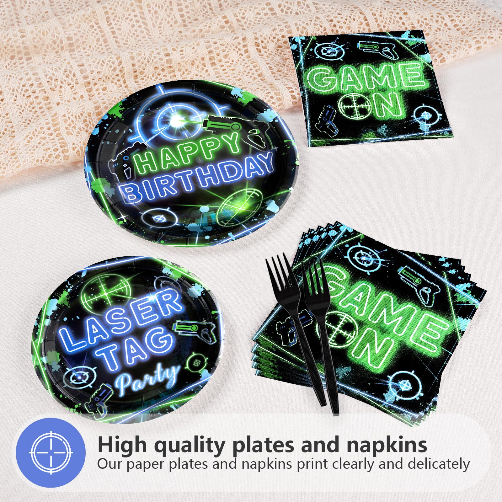 96 Pcs Laser Tag Birthday Party Plates and Napkins - Grencian