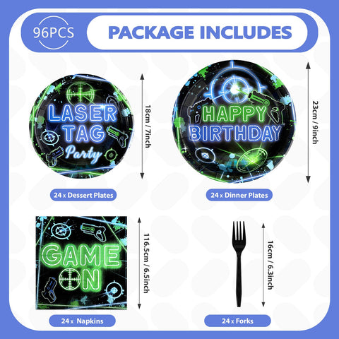 96 Pcs Laser Tag Birthday Party Plates and Napkins - Grencian