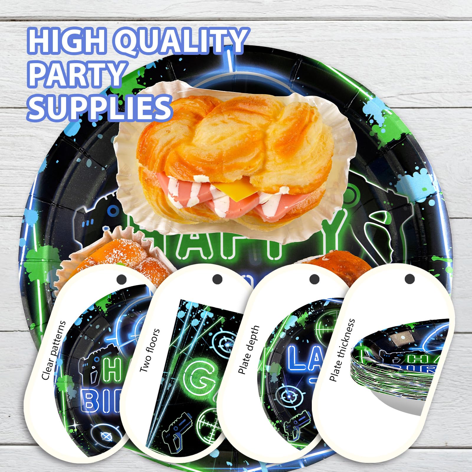 96 Pcs Laser Tag Birthday Party Plates and Napkins - Grencian