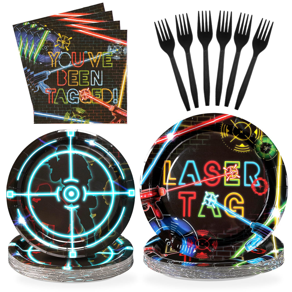 96 Pcs Laser Tag Party Plates and Napkins - Grencian