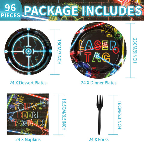 96 Pcs Laser Tag Party Plates and Napkins - Grencian