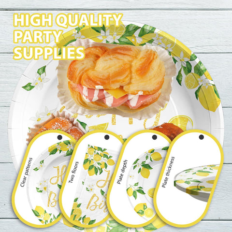 96 Pcs Lemon Birthday Party Plates and Napkins - Grencian
